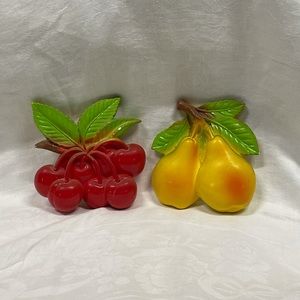 Vintage 1970s Mid Century Pair of Fruit Wall Art